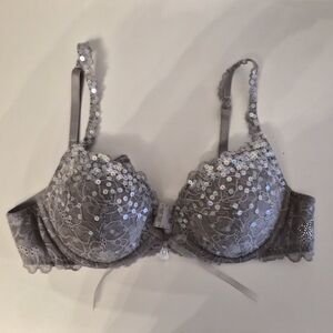 Victoria's Secret Gray Sequin Lace Y2K Bra